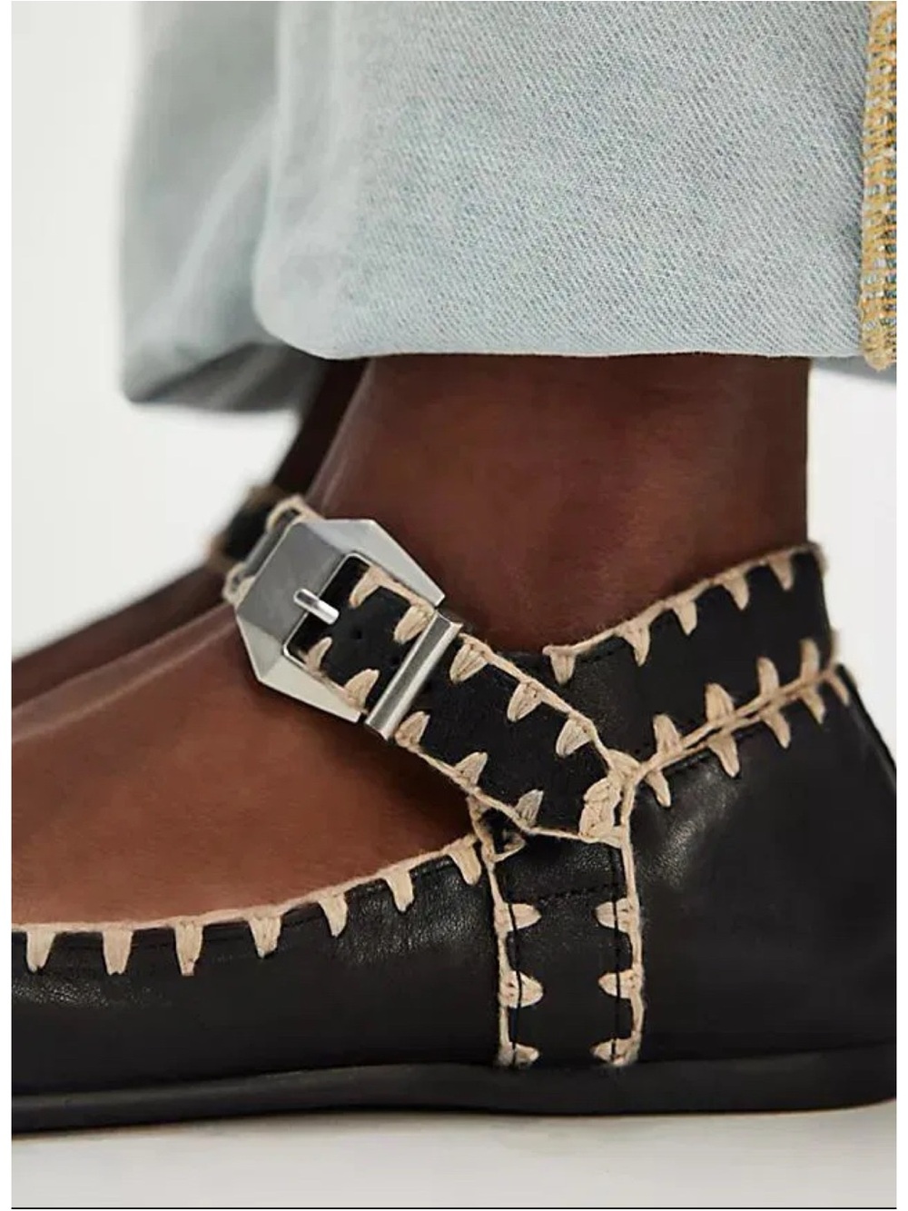 New Free People Crochet Mystic Mary Jane Flats Black 7.5 - Picture 4 of 13